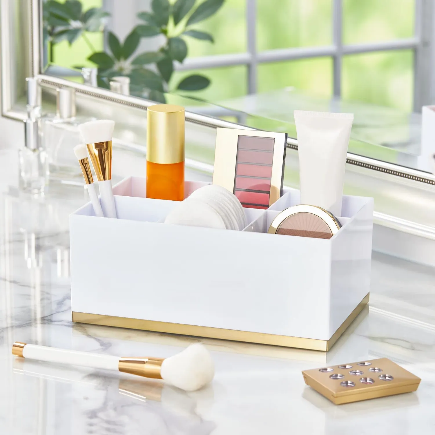 mDesign Make-up Organizer 6 Fächer weiß messingfarben Kunststoff