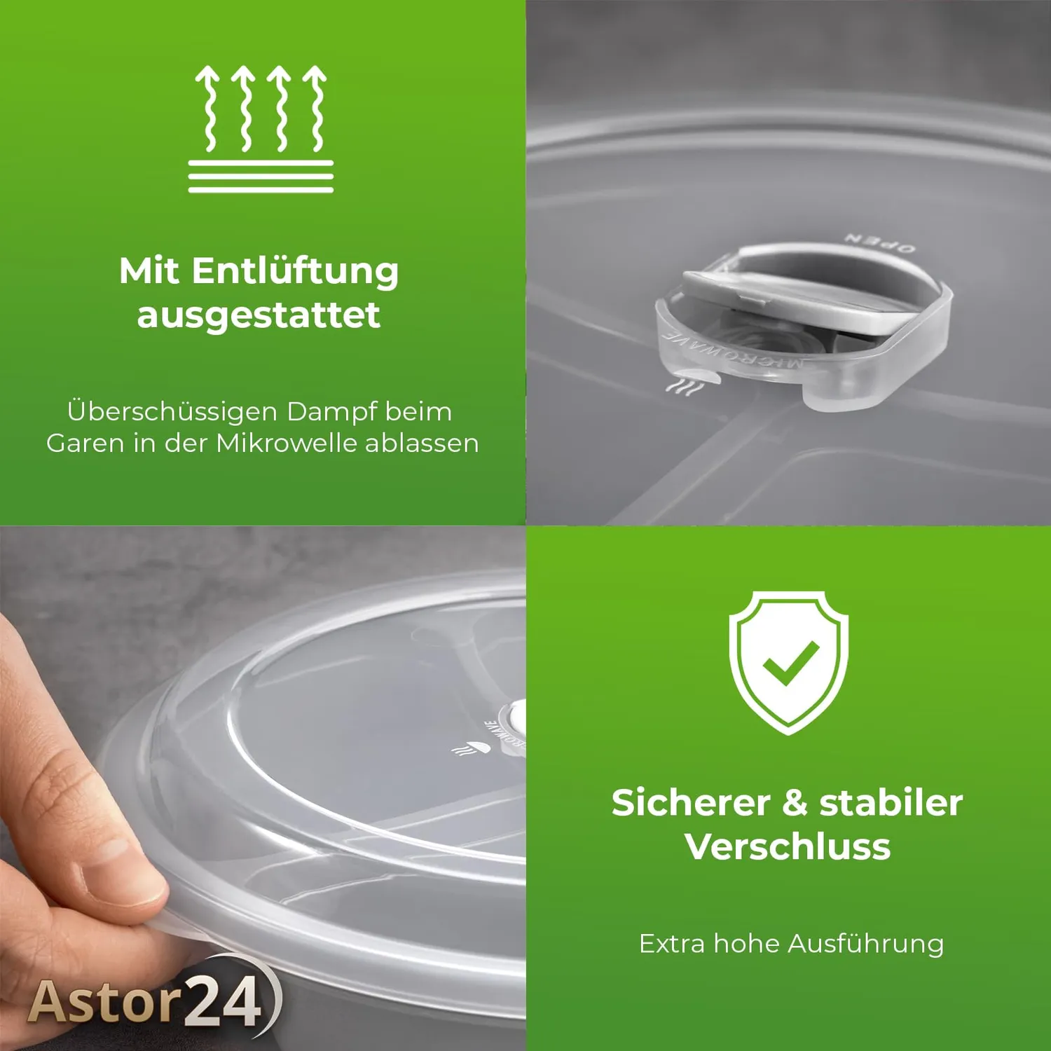 astor24 Mikrowellenteller 2er-Set 21cm 3-Fächer mit Deckel