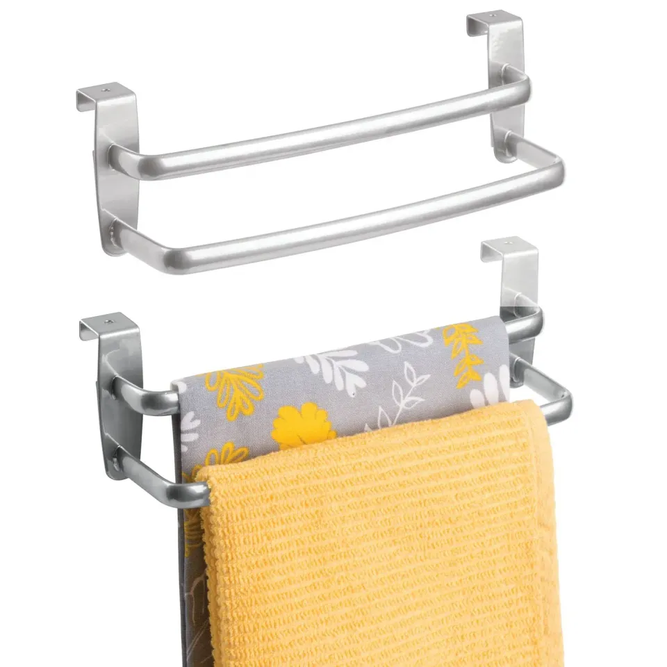mDesign Handtuchhalter Tür silber 2 Stangen ohne Bohren 2er