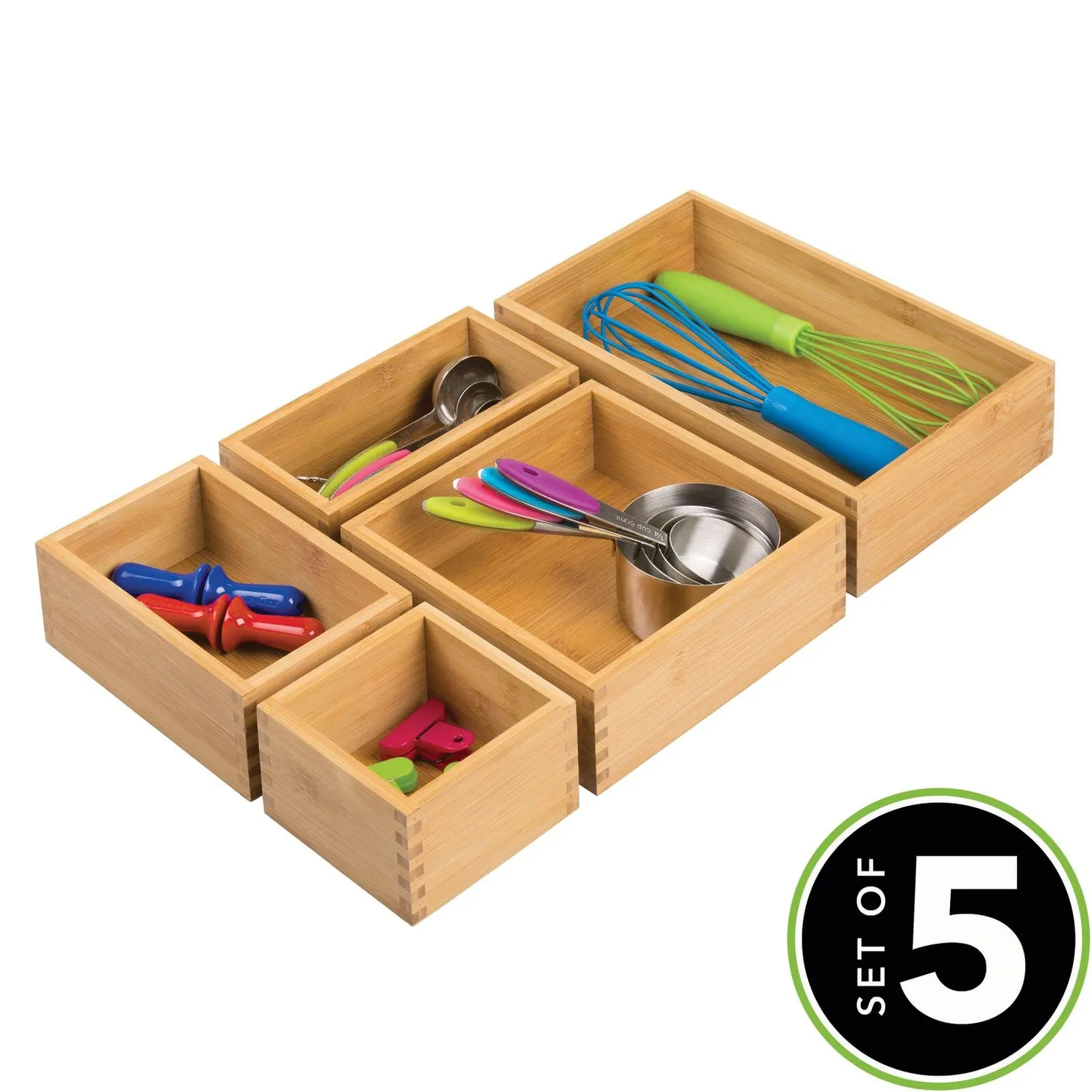 mDesign Schubladenbox Bambus Organizer 5er-Set Natur