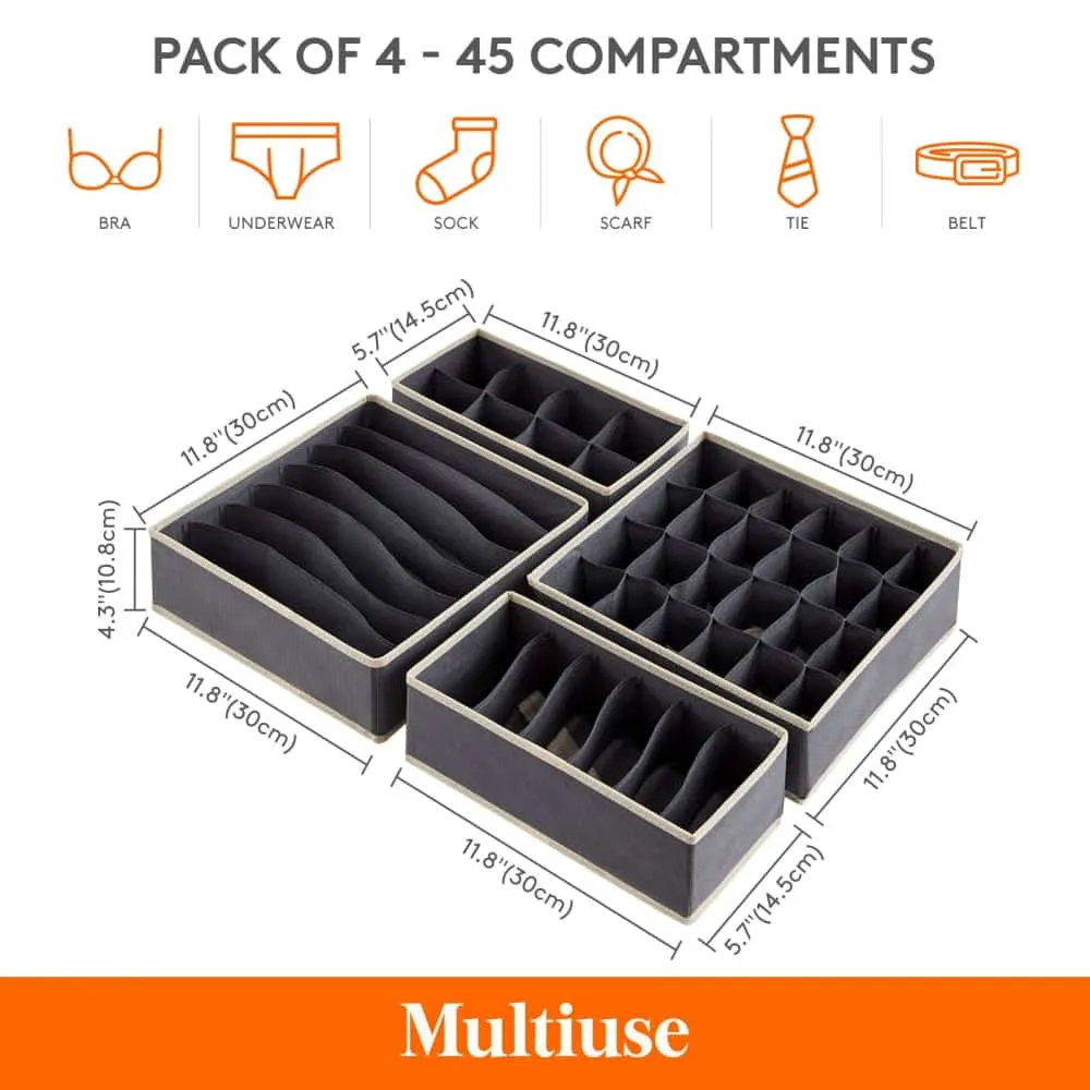 Lifewit Schubladen Organizer Stoff grau 4er Pack für Wäsche