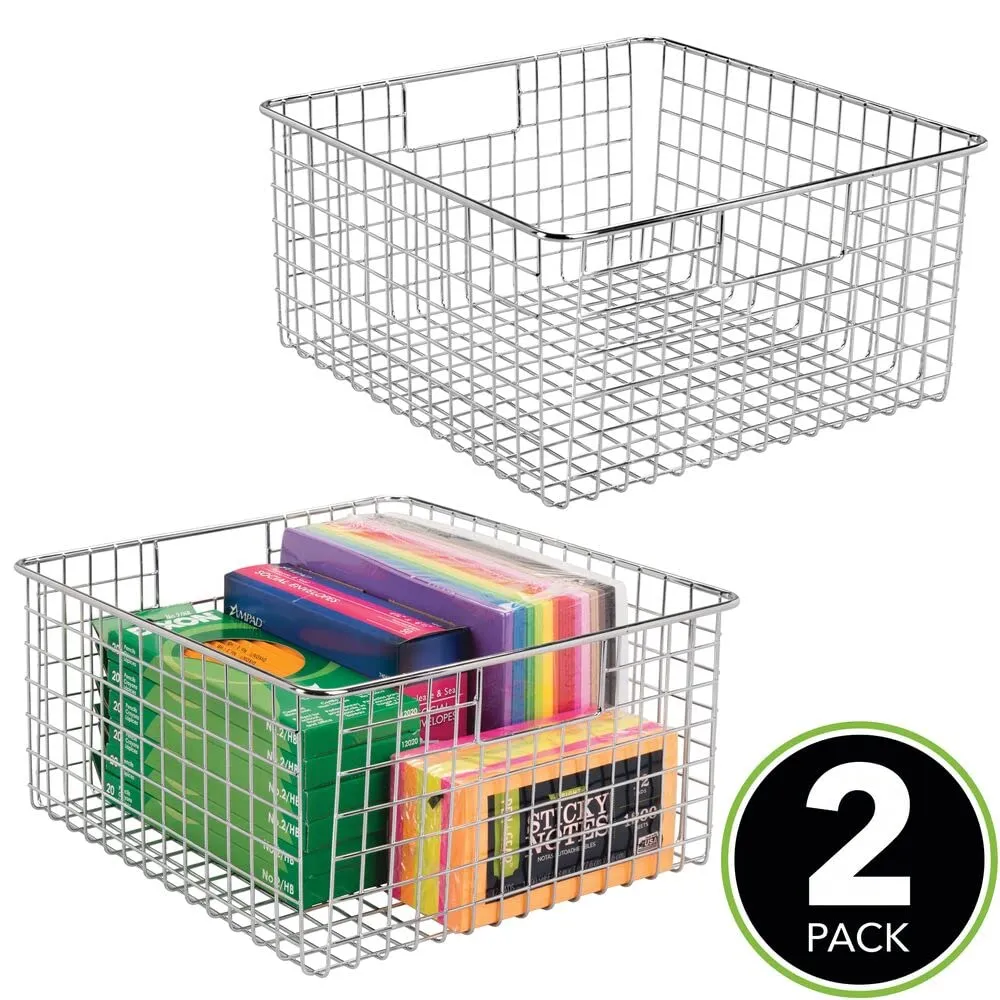 mDesign Drahtkorb Chrom 2er-Set 30,5 cm mit Griffen Metall