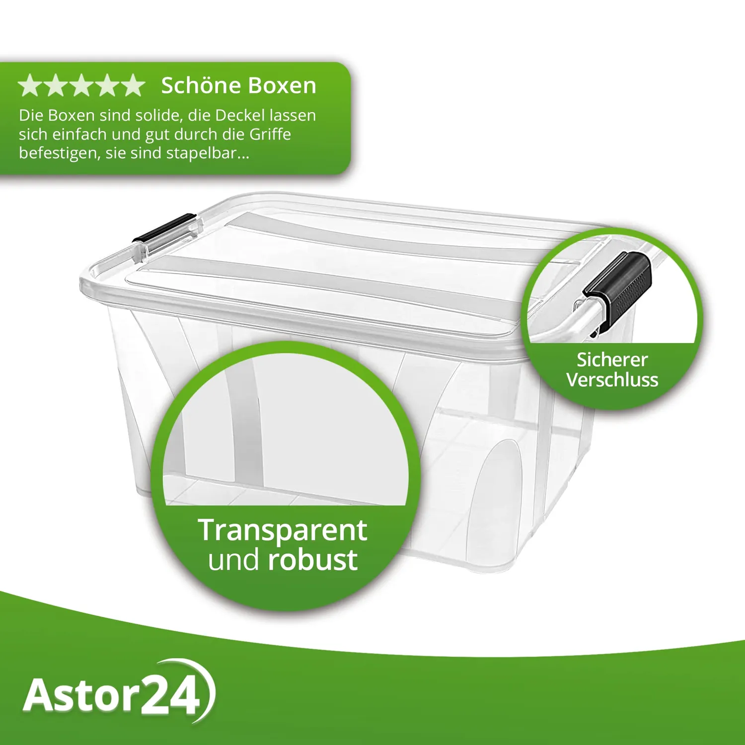 astor24 Aufbewahrungsbox mit Deckel 3er 14 Liter transparent