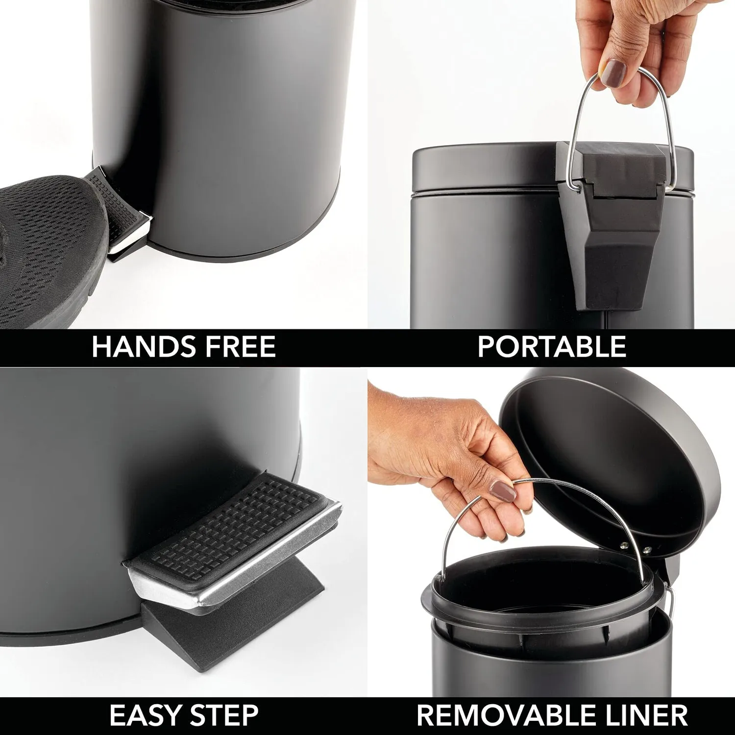 mDesign Tretmülleimer 3 Liter Schwarz Metall