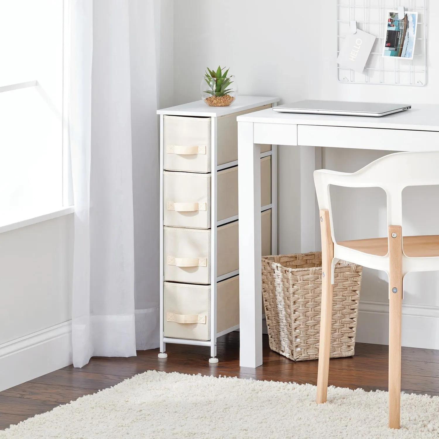 mDesign Kommode 4 Schubladen cremeweiß Stoff 48 cm