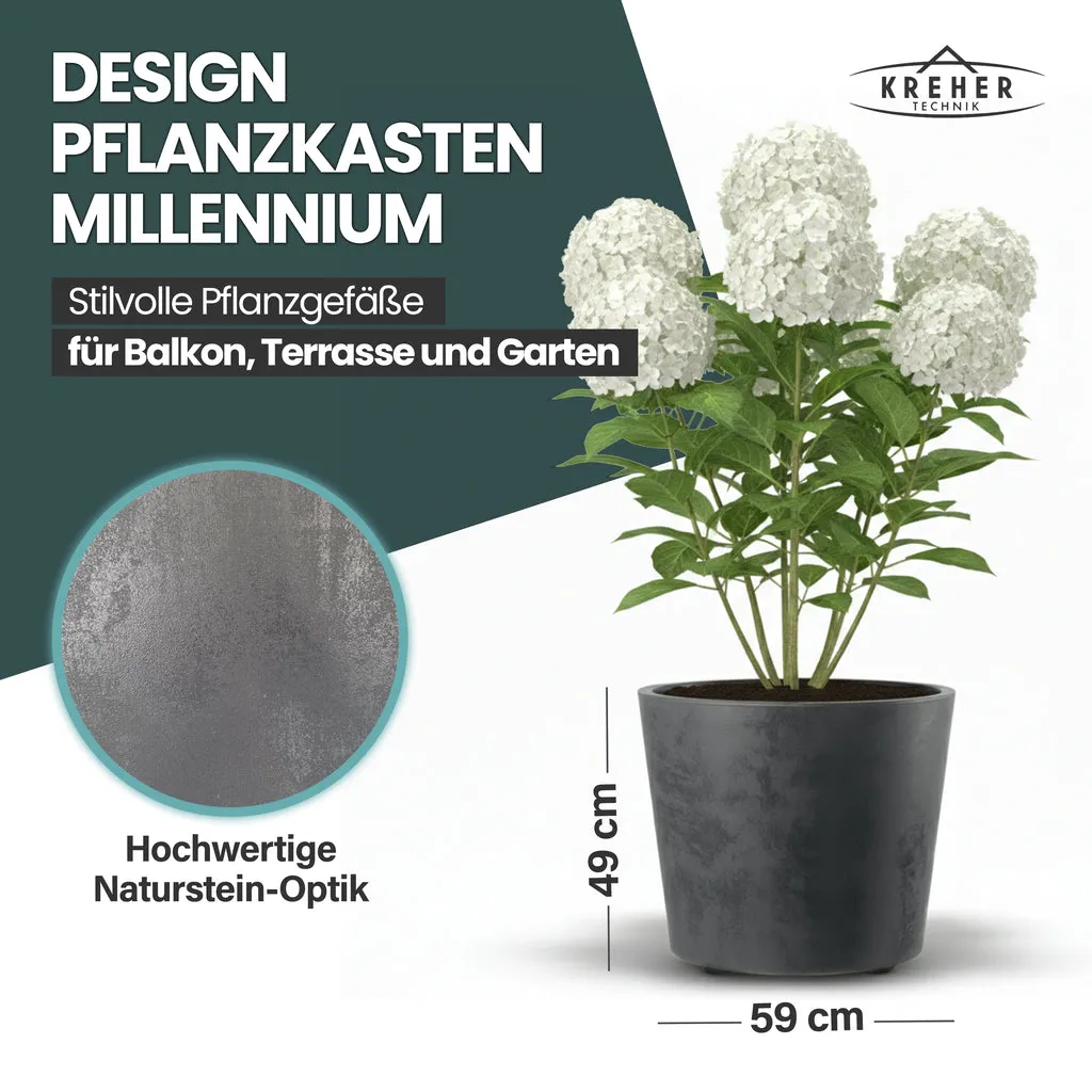 Kreher Millennium Pflanzkübel 80 Liter anthrazit Rollen