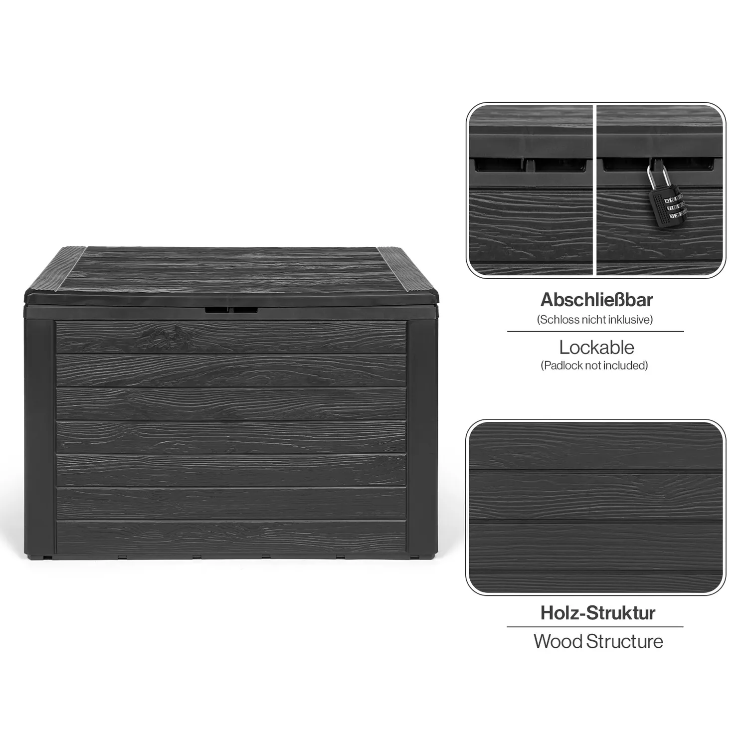Kreher Wood Kissenbox 190 Liter Anthrazit Holzoptik frostsicher