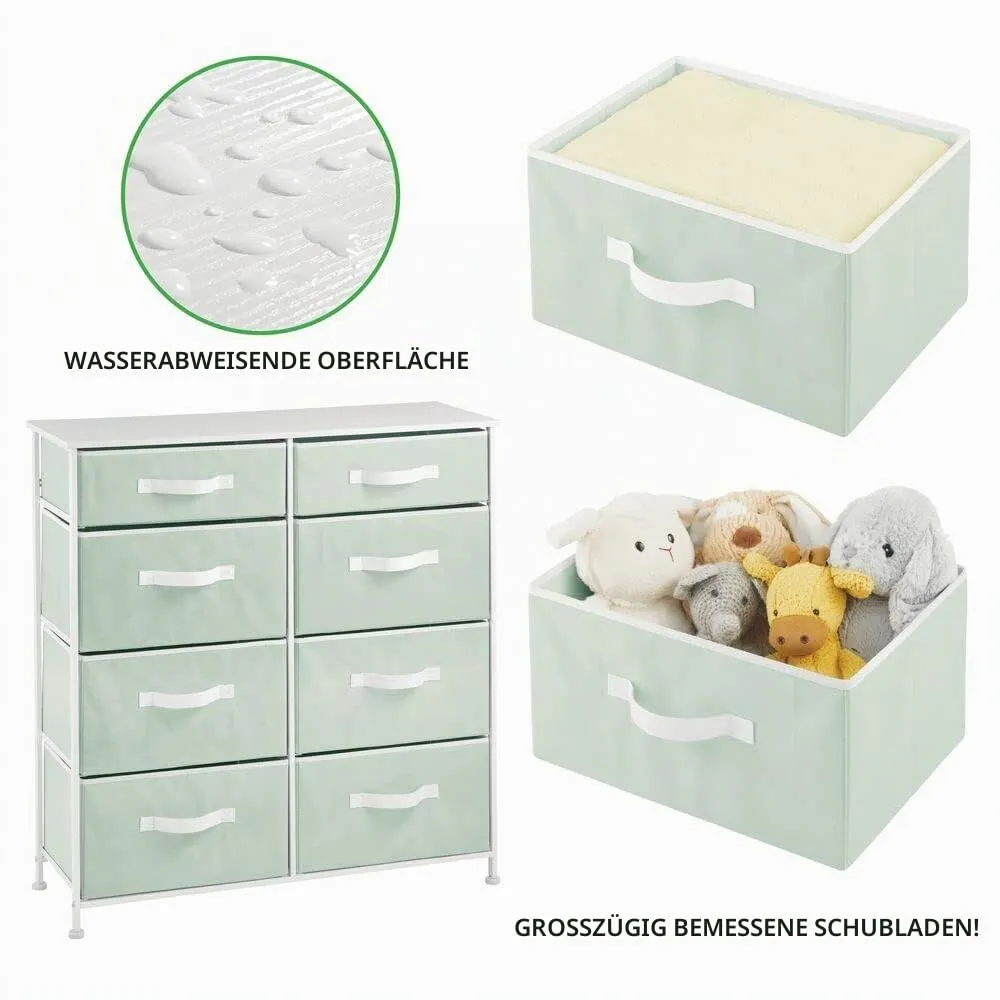 mDesign Kommode 8 Schubladen Schrank mintgrün/weiß Stoff