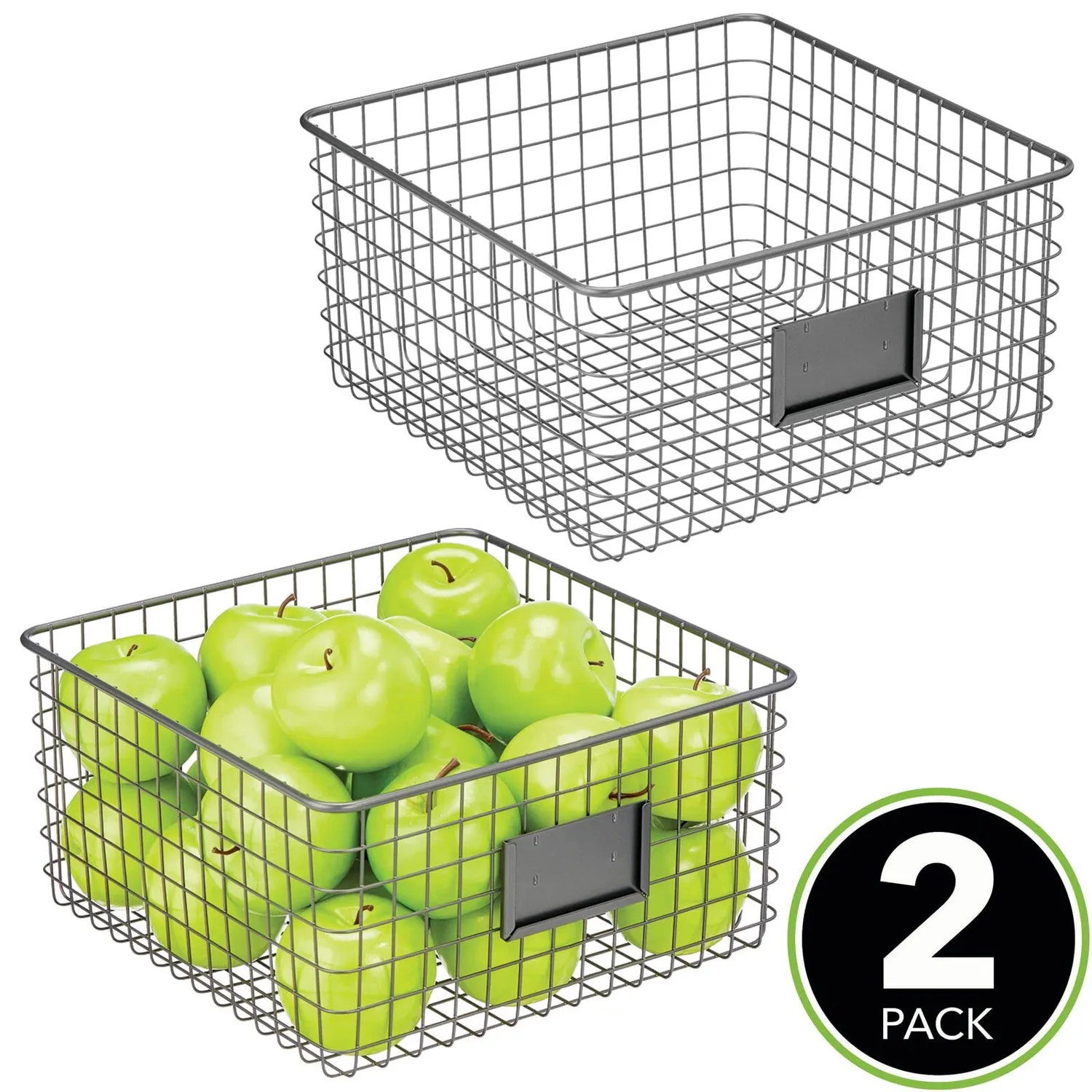 mDesign Allzweckkorb Metall 2er-Set dunkelgrau Etikettenfeld