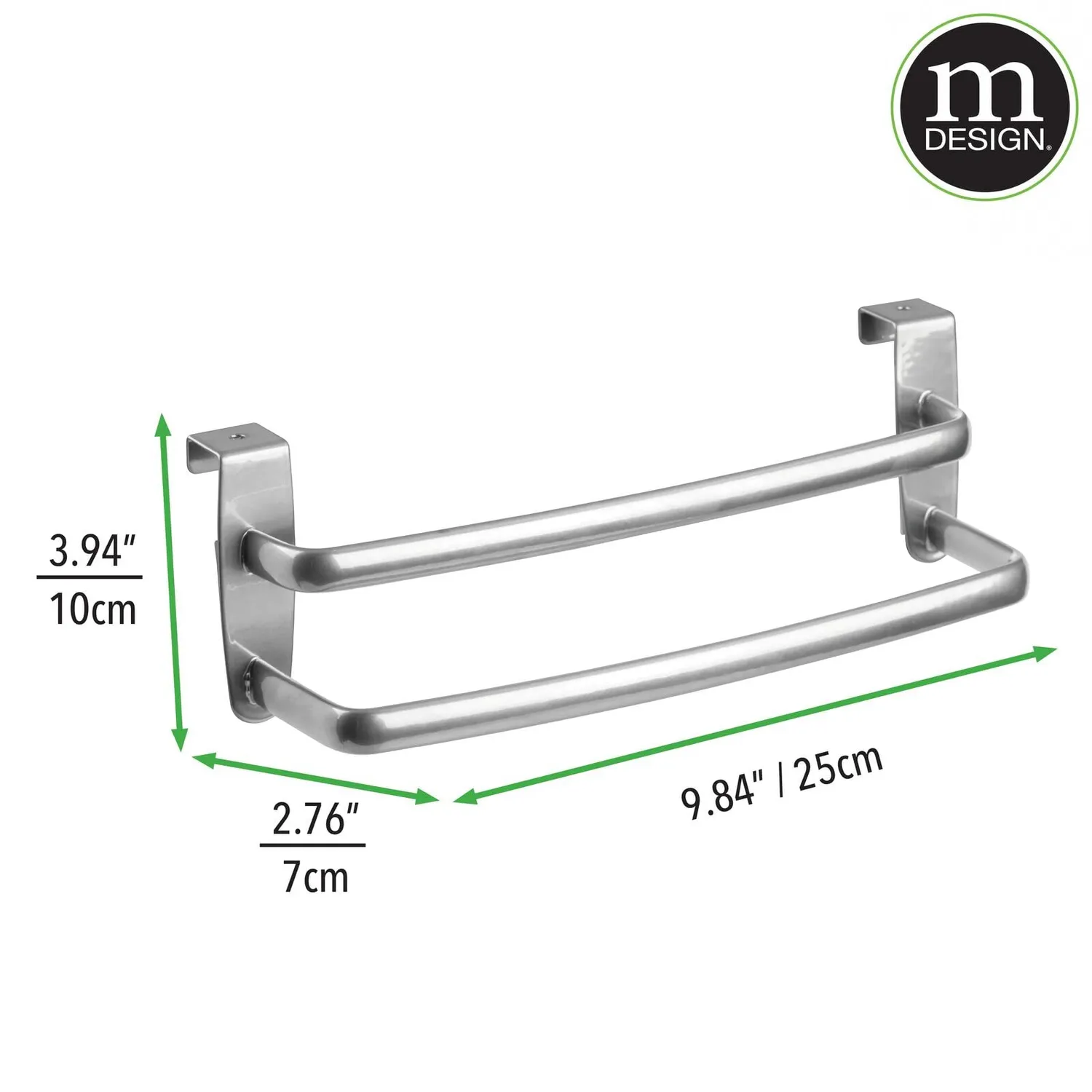 mDesign Handtuchhalter Tür silber 2 Stangen ohne Bohren 2er