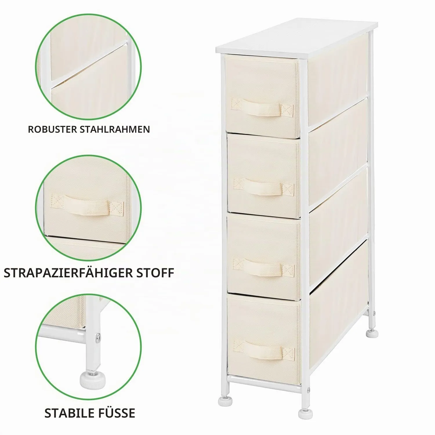 mDesign Kommode 4 Schubladen cremeweiß Stoff 48 cm