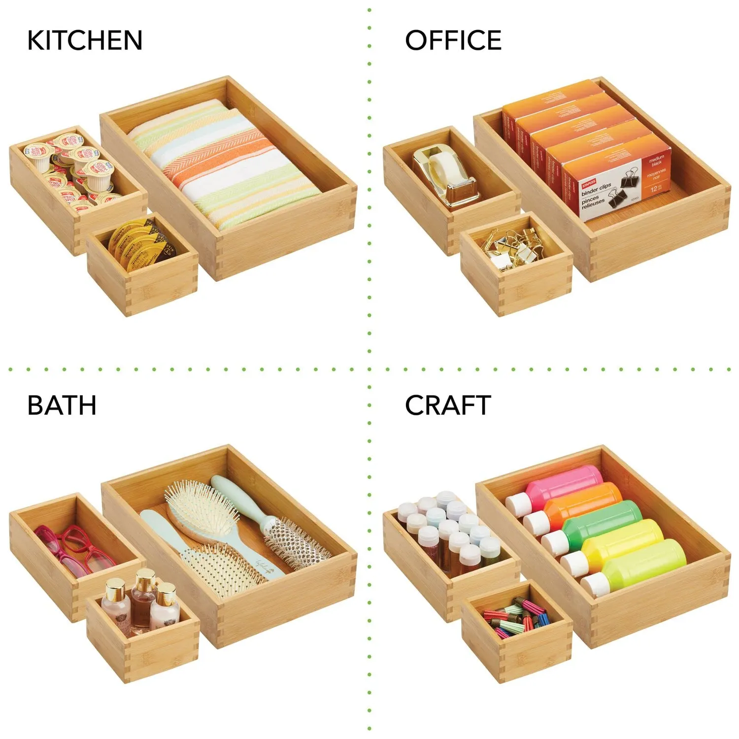 M Design Schubladenbox Bambus 3er-Set natur stapelbar