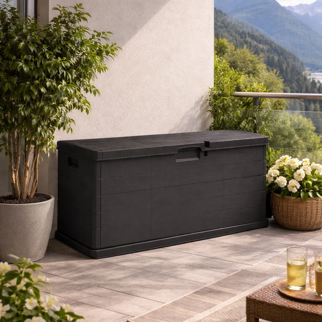 Kreher XXL Kissenbox 210 Liter Anthrazit Holz-Optik wetterfest