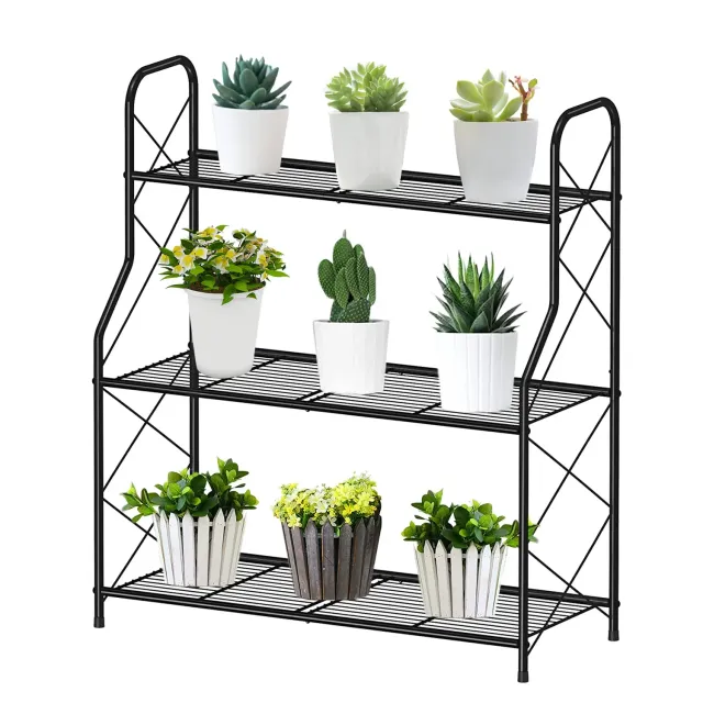 BOMCLAP Pflanzenregal Metall Schwarz 3-stufig 68cm