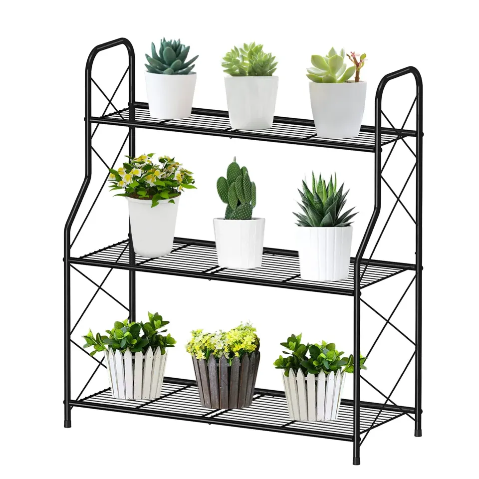 BOMCLAP Pflanzenregal Metall Schwarz 3-stufig 68cm
