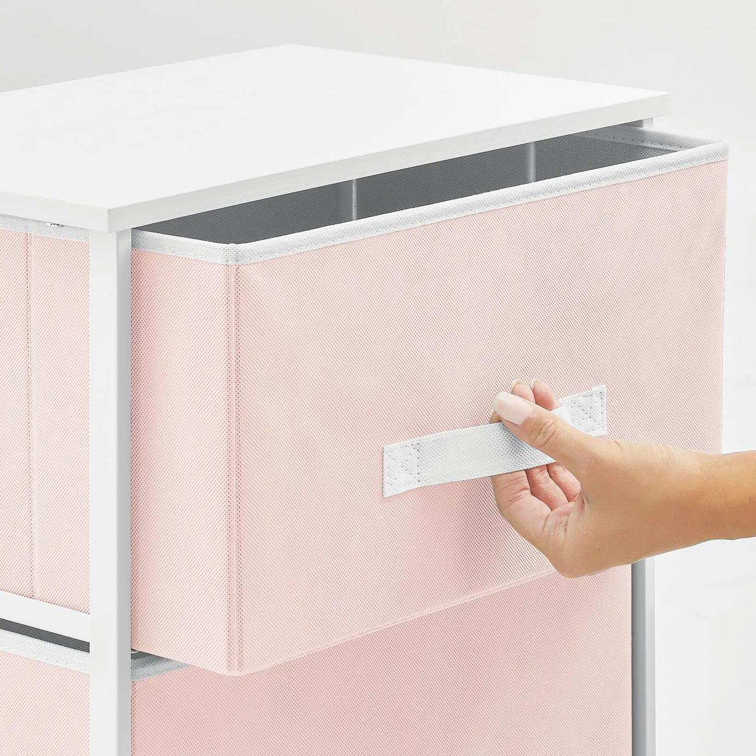 mDesign Nachttisch 2 Schubladen Rosa Weiß Stoff