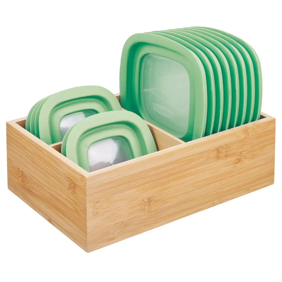 mDesign Deckelhalter Küchen Organizer Bambus natur 3 Fächer