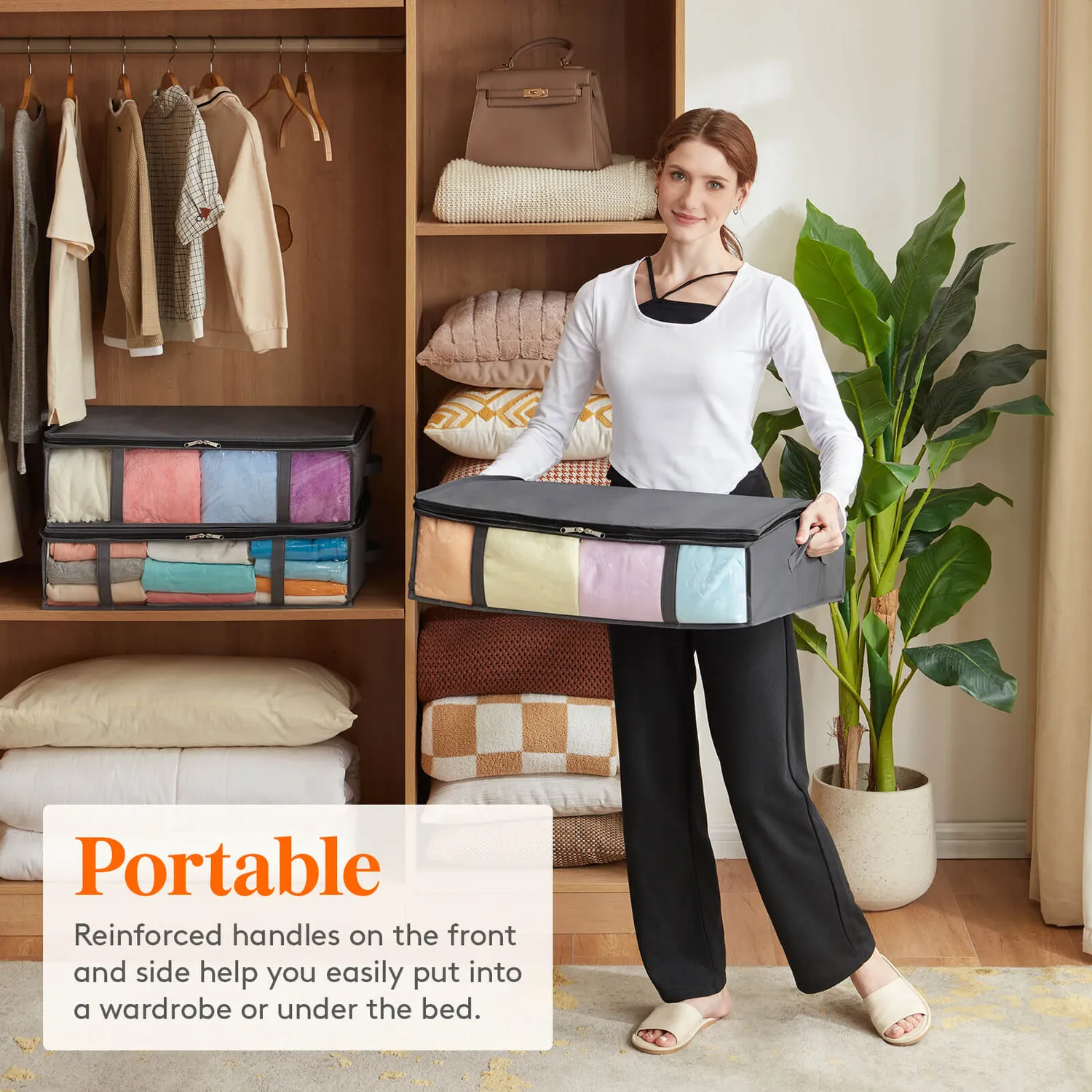 Lifewit Unterbett Organizer 3er Pack grau 40L Fenster