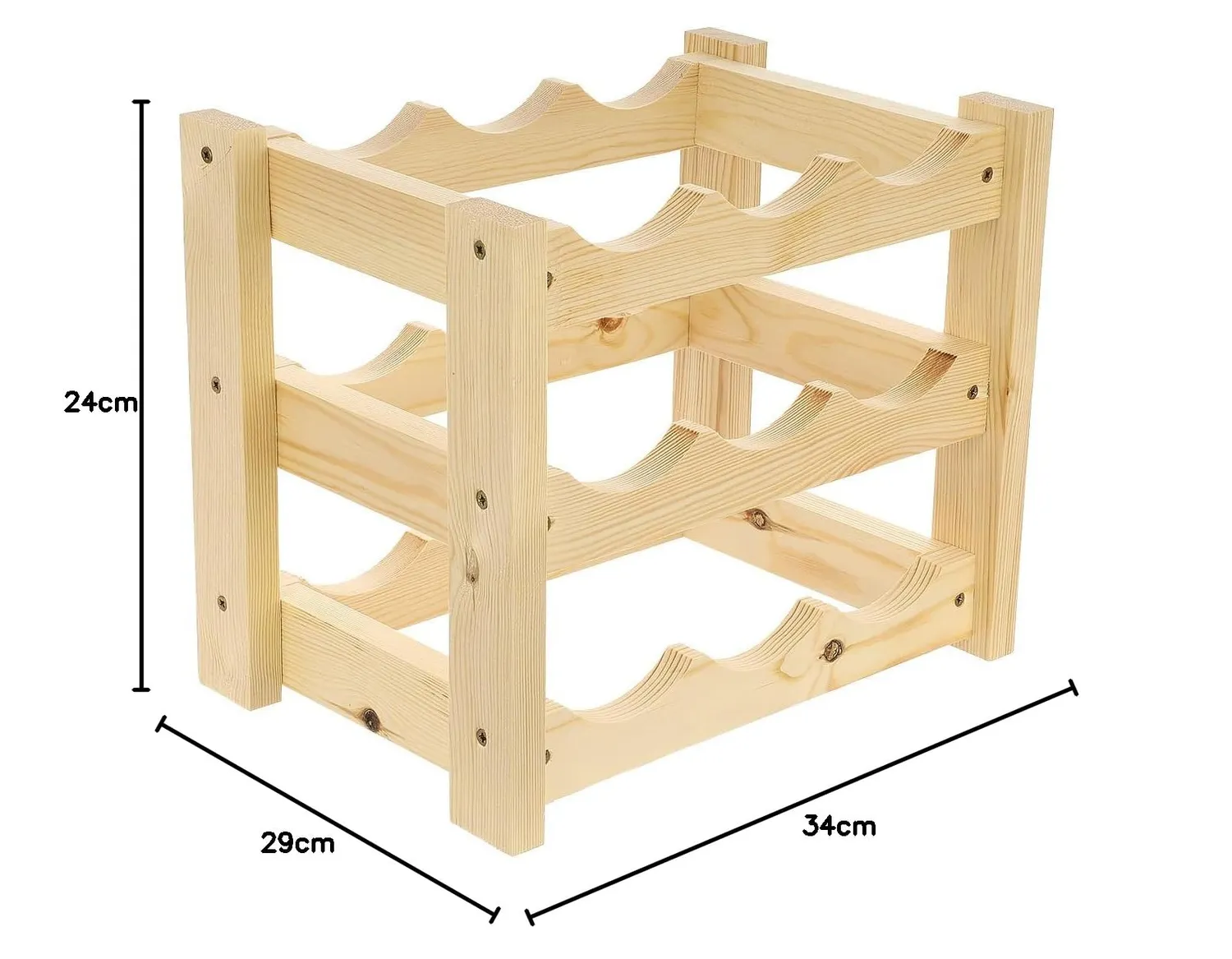 GoodFreshDecor Weinregal Holz für 9 Flaschen 34x24x29 cm Kiefer