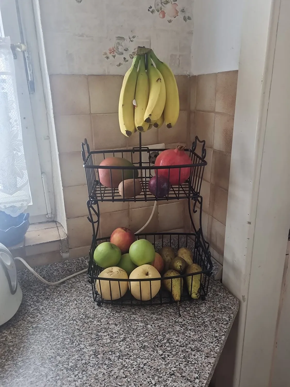 BOMCLAP Obstkorb Metall 2-stöckig schwarz mit Bananenhalter