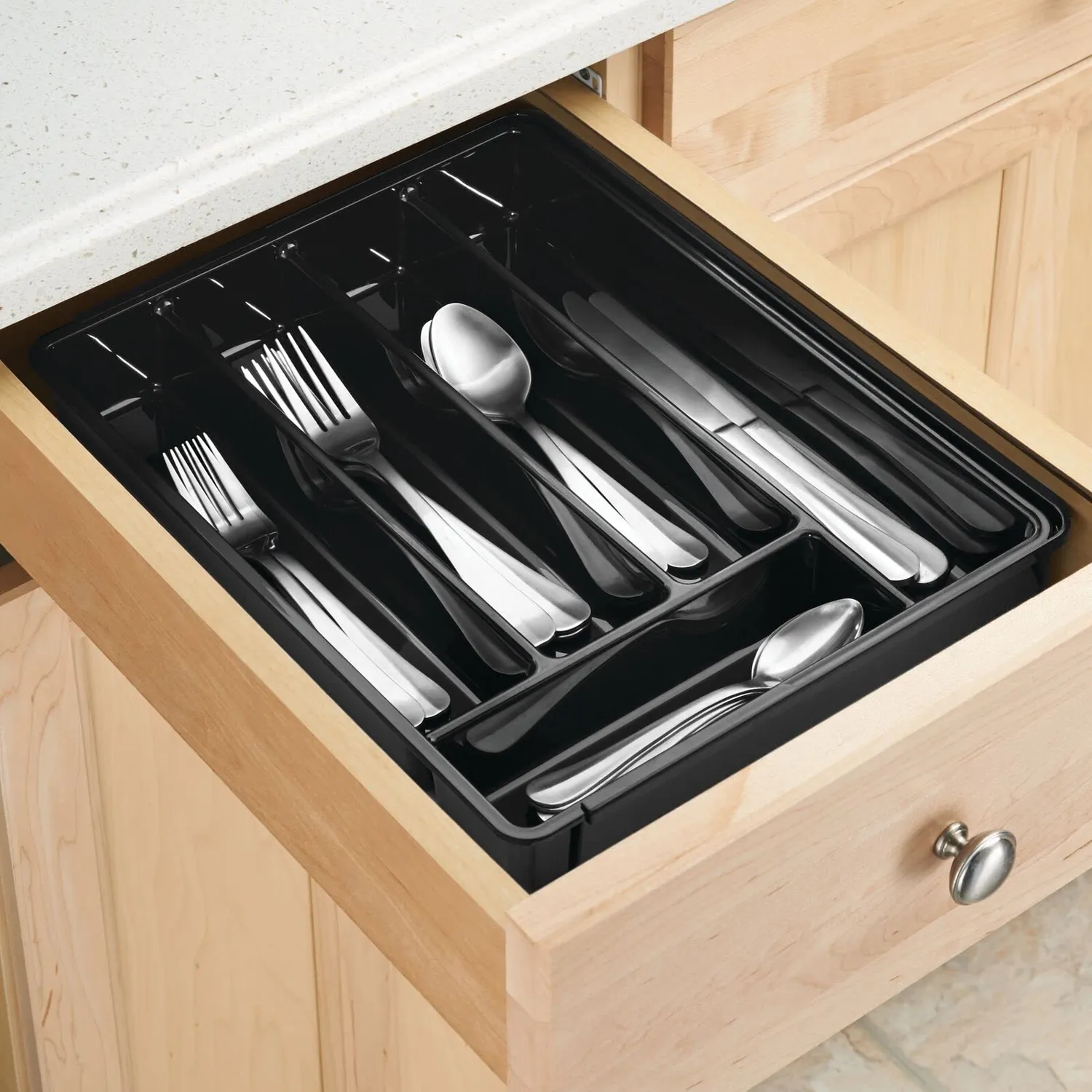 mDesign Besteckkasten Schublade 6 Fächer schwarz 36,5cm rutschfest