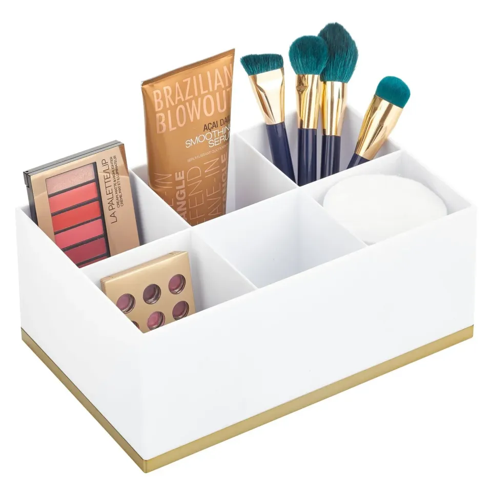 mDesign Make-up Organizer 6 Fächer weiß messingfarben Kunststoff