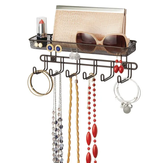 mDesign Schmuck-Organizer Wand 6 Haken Bronze 27,9 cm