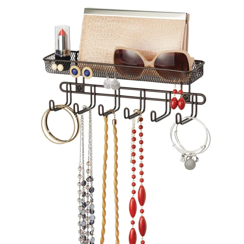 mDesign Schmuck-Organizer Wand 6 Haken Bronze 27,9 cm