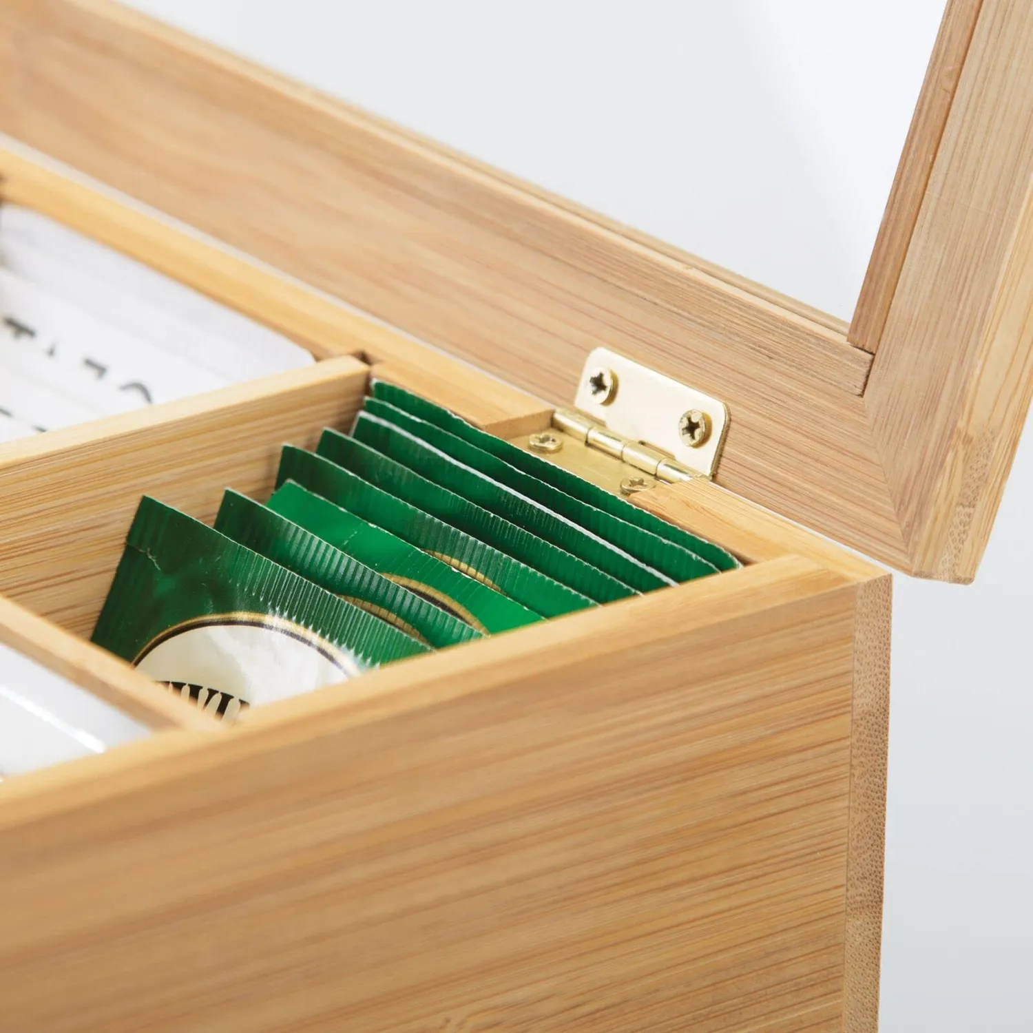 mDesign Teebox Teekiste Holz 12 Fächer bambus mit Sichtfenster
