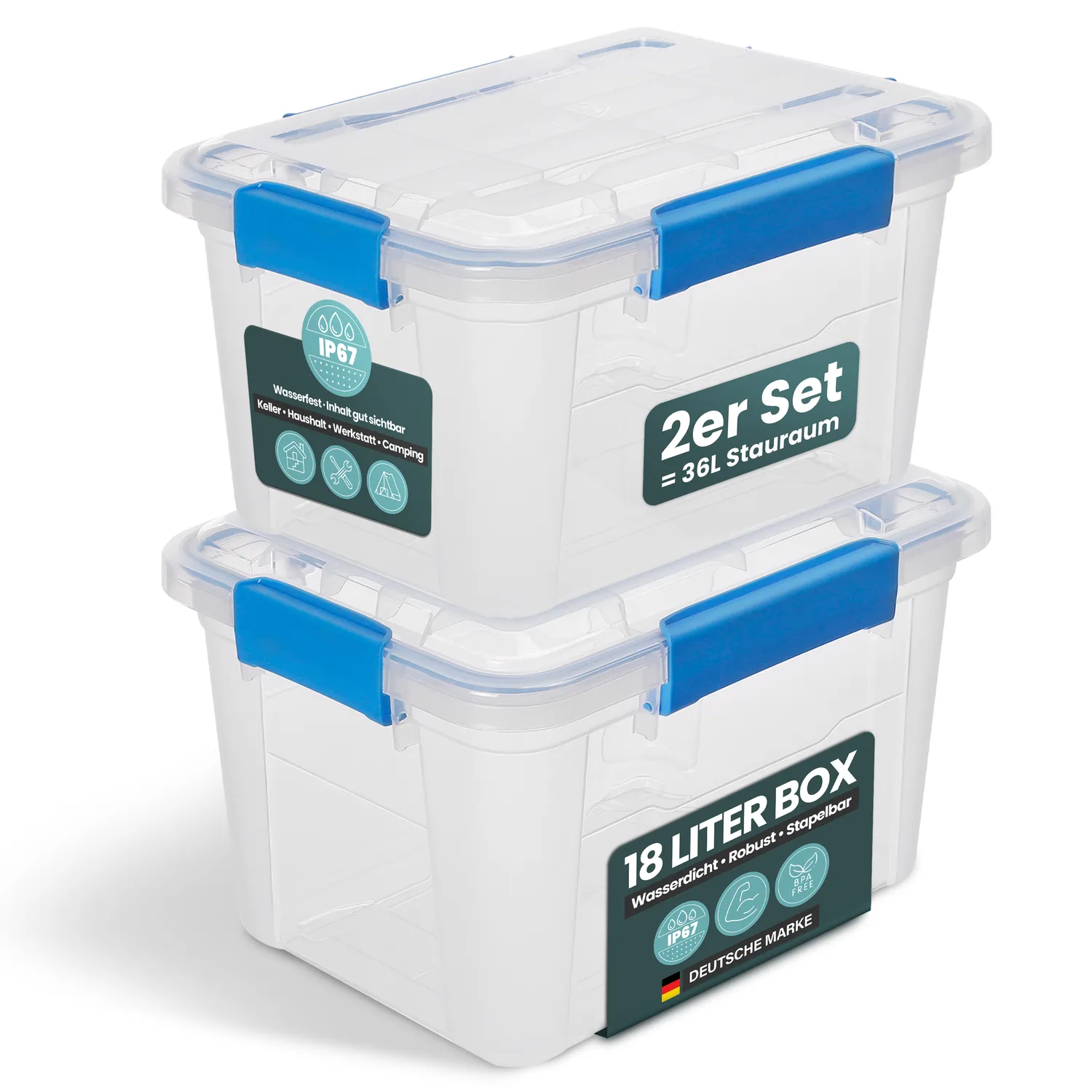 Kreher Box IP67 Aufbewahrungsbox 2x11,4L mit Deckel wasserdicht