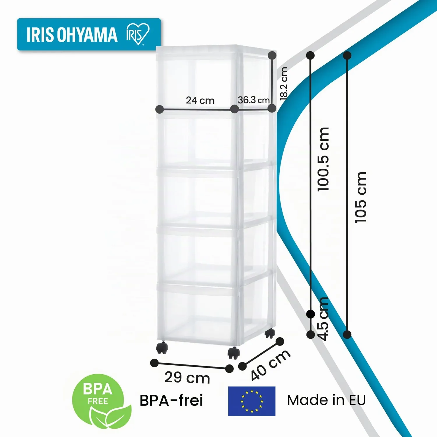 Iris Ohyama DC-305 Rollcontainer 5x15L mattweiß