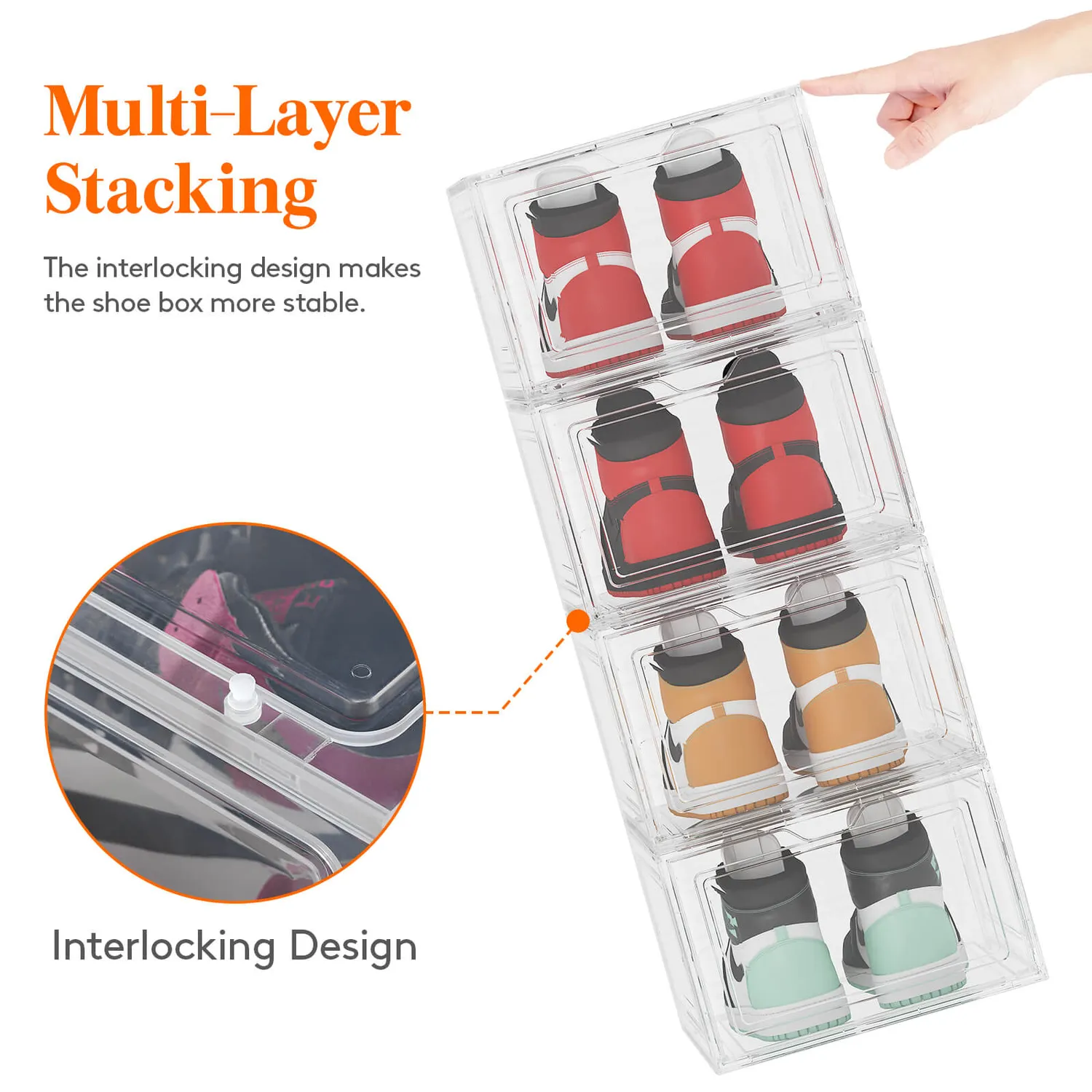 Lifewit Schuhbox stapelbar 6er transparent für Schuhe bis Gr. 46