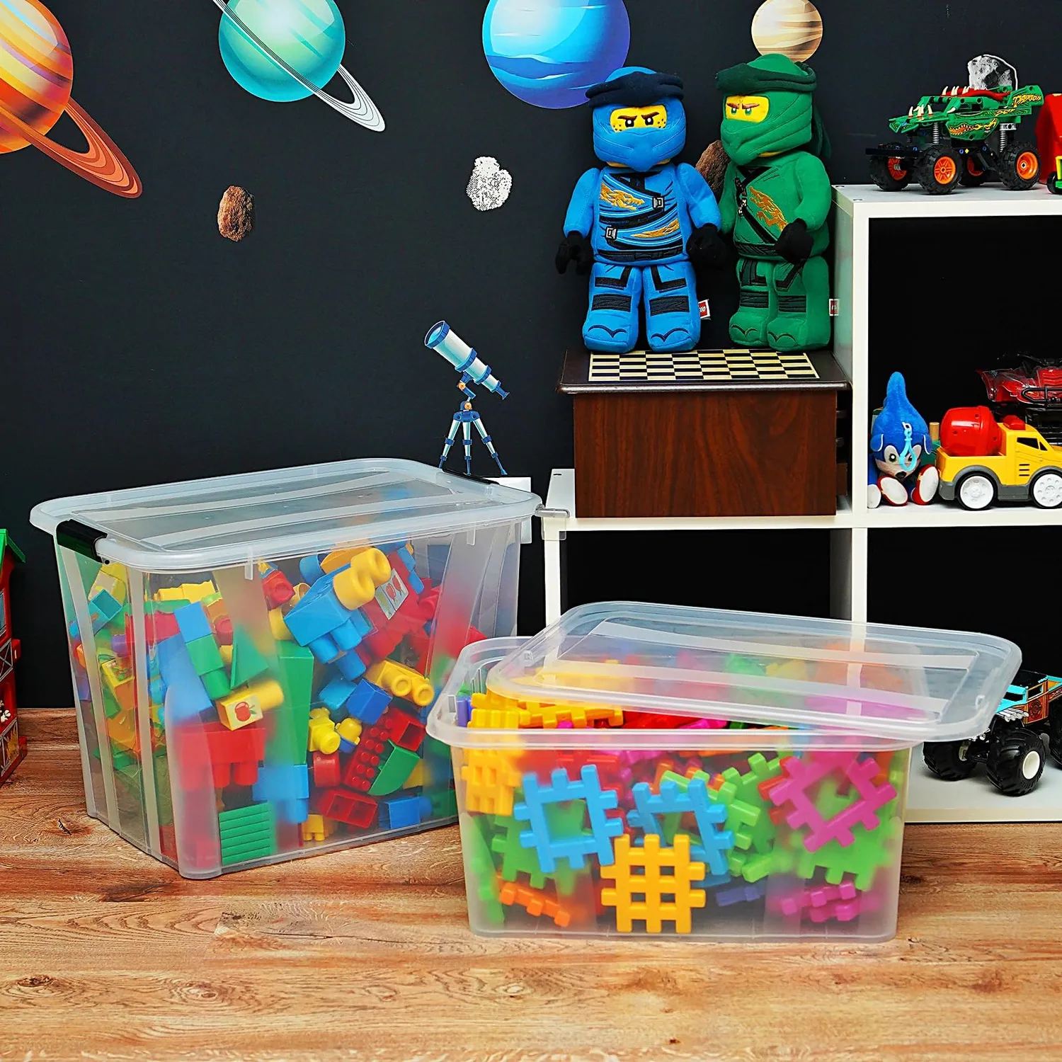 astor24 Aufbewahrungsbox 55L 3er-Set transparent Deckel