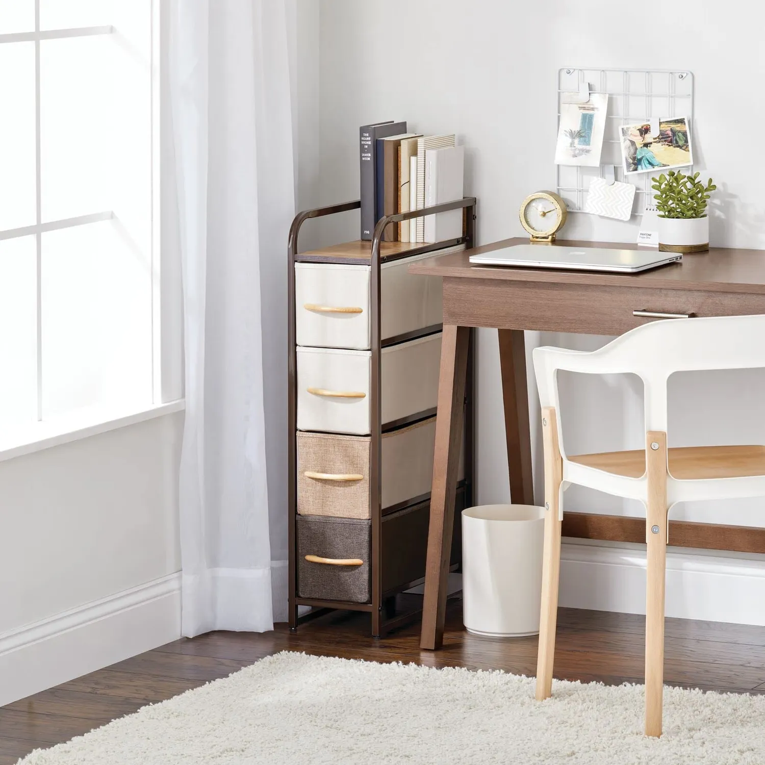 M Design Kommode 4 Schubladen Nachttisch Braun Stoff