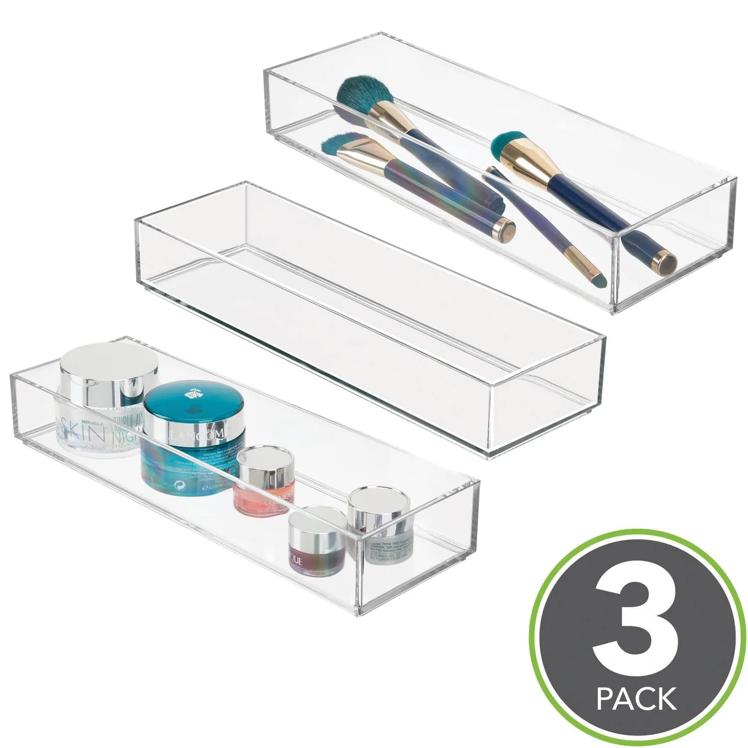 mDesign Kosmetik Organizer Aufbewahrungsbox 3er-Set durchsichtig stapelbar