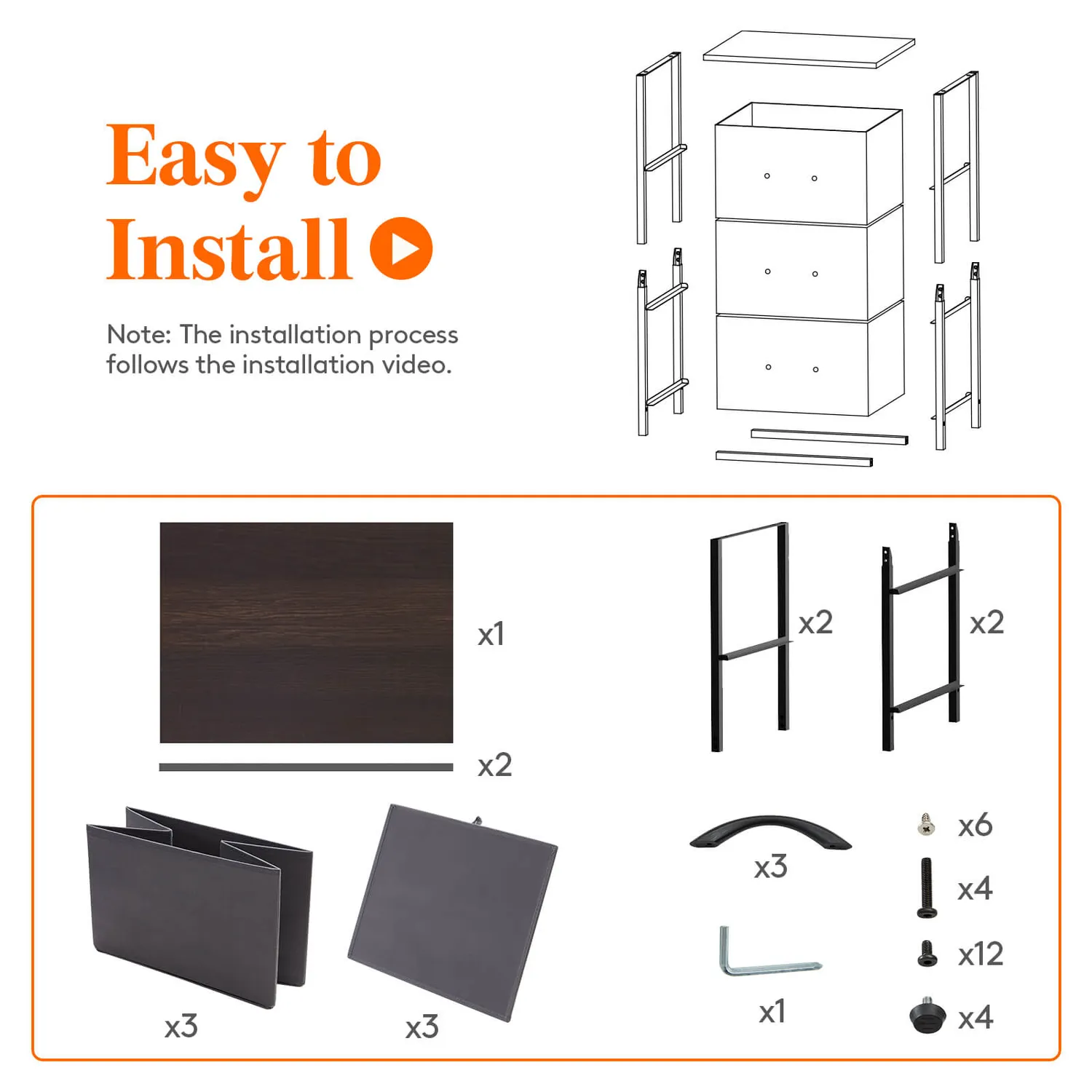 Lifewit Small Dresser 3-Schubladen Kommode Dunkelgrau Stoff