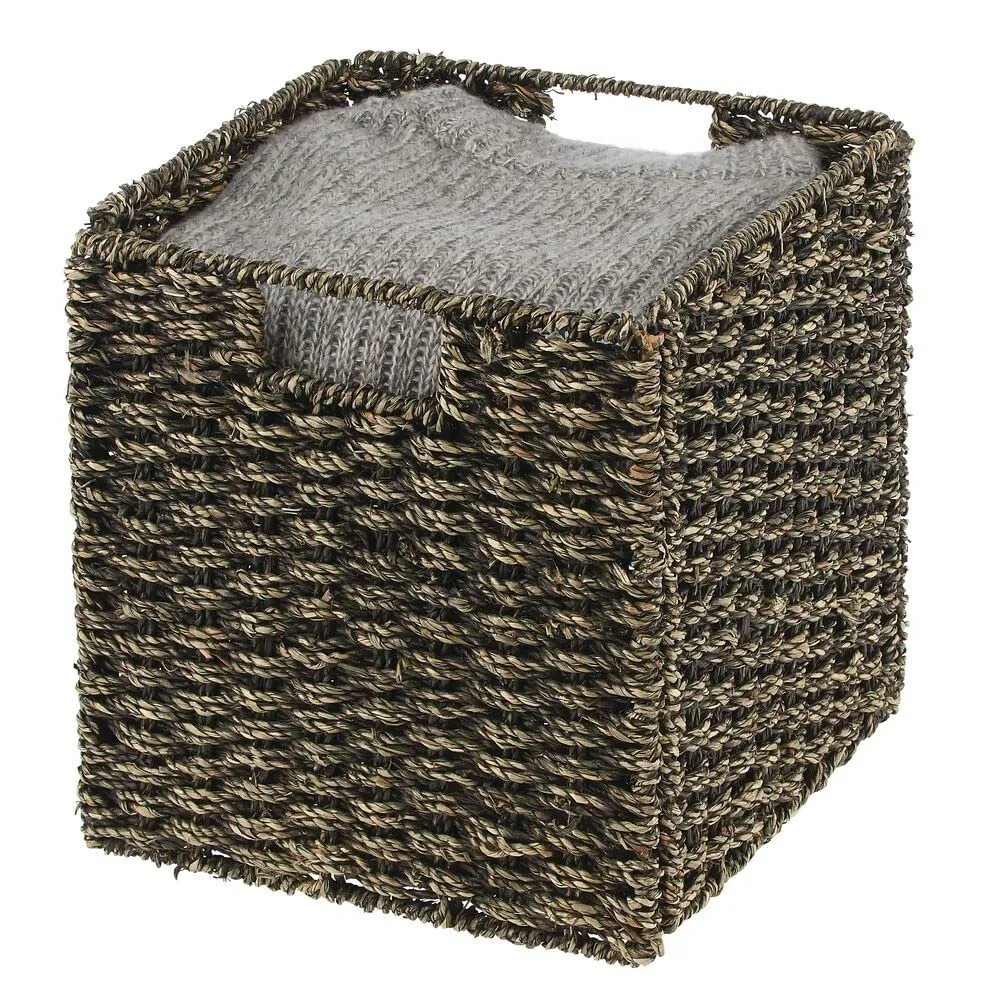 mDesign Aufbewahrungskorb Seegras schwarz 2er Set 26,7 cm