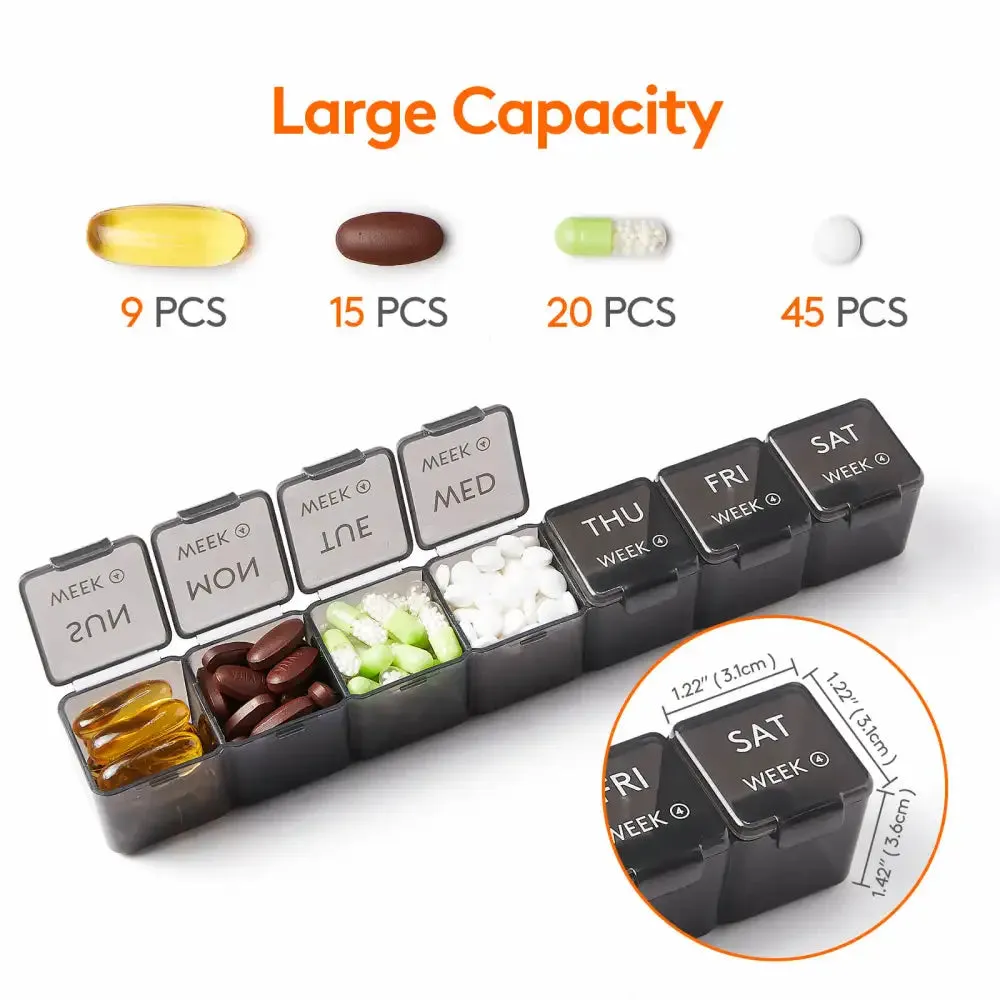 Lifewit Pill Box Tablettenbox Schwarz 4er-Set 28 Fächer