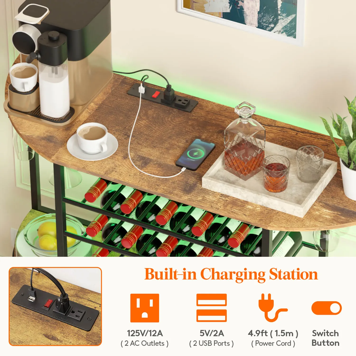 Lifewit Wine Rack Bartisch Weinregal mit LED und Steckdose