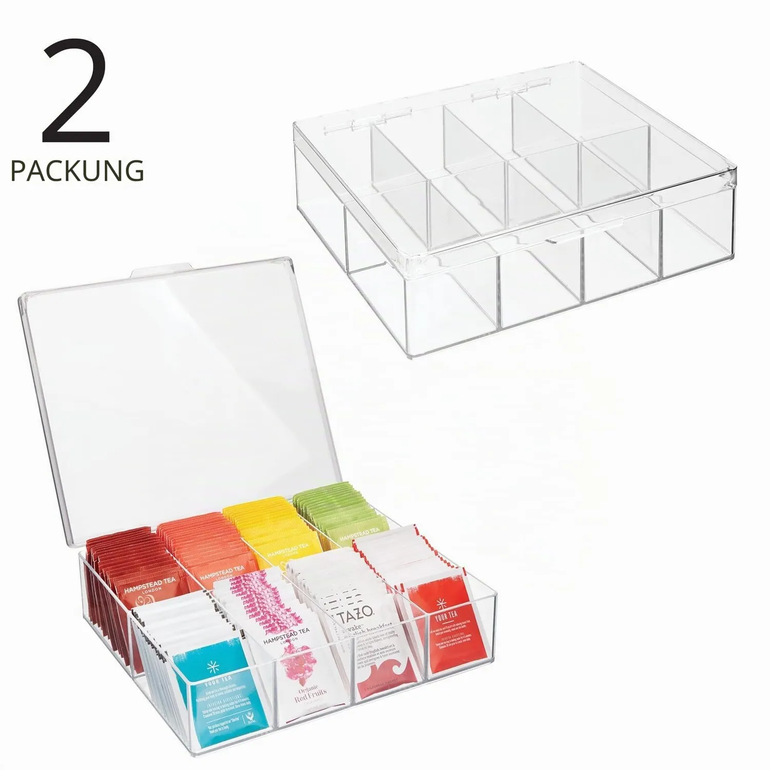 mDesign Küchen Organizer Aufbewahrungsbox 8 Fächer 2er-Set