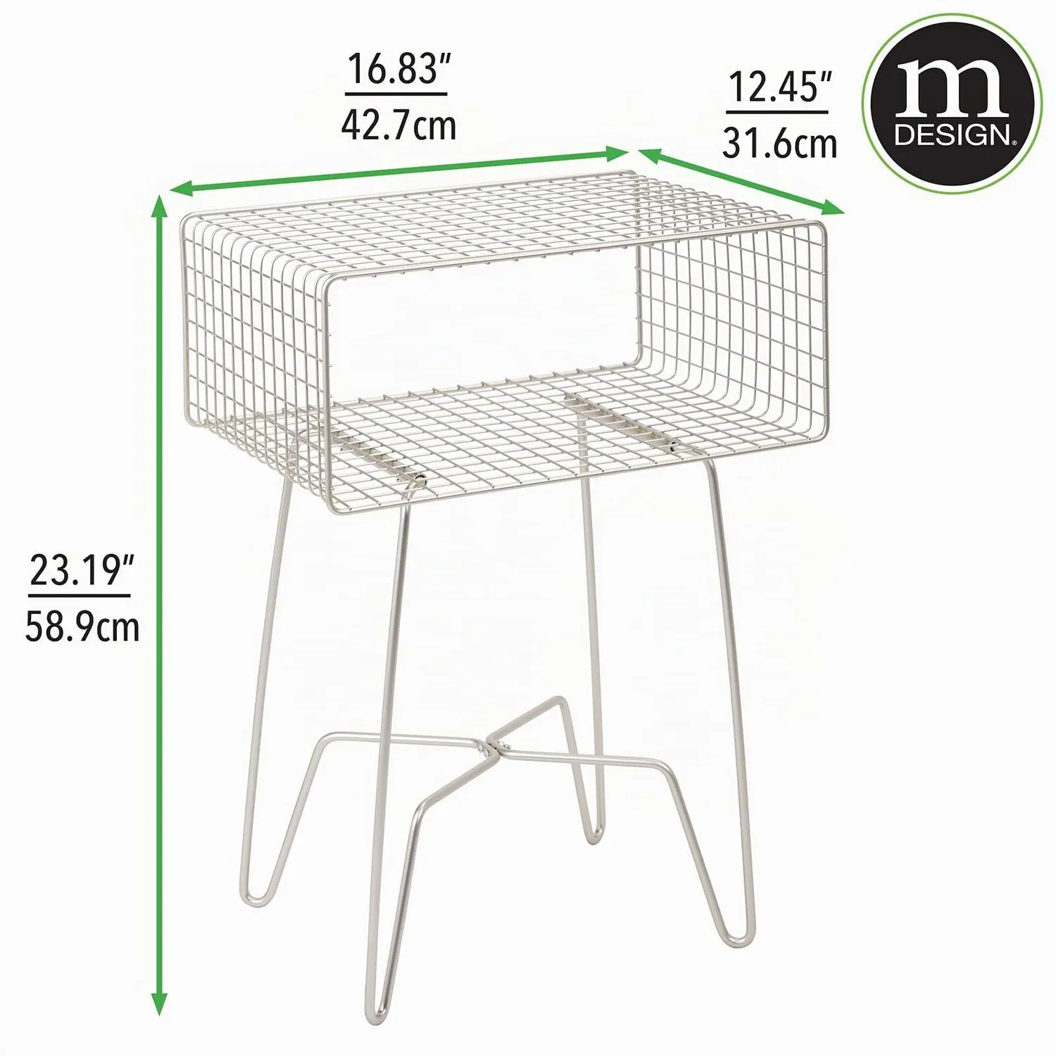 mDesign Beistelltisch Metalldraht mit Korb Beistelltisch Mattsilber