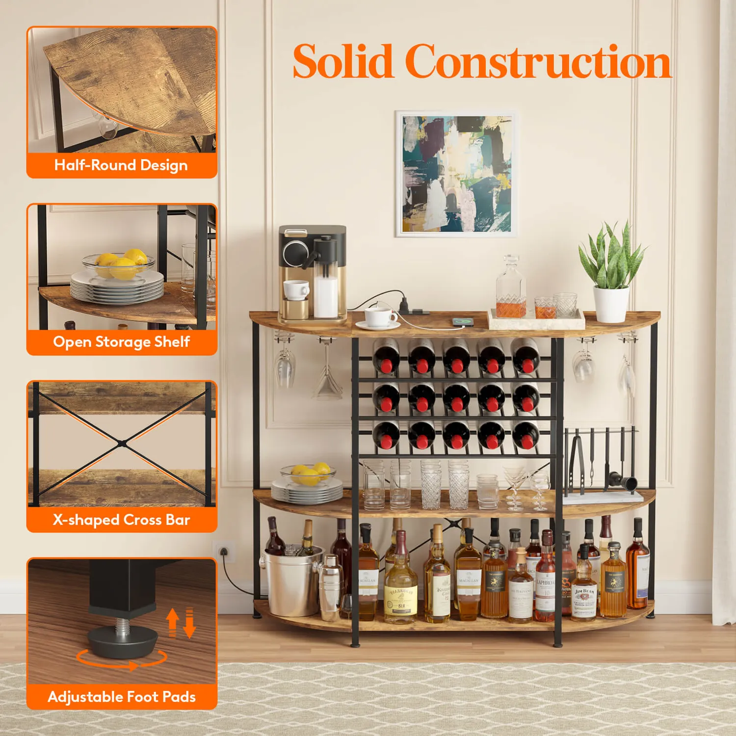 Lifewit Wine Rack Bartisch Weinregal mit LED und Steckdose