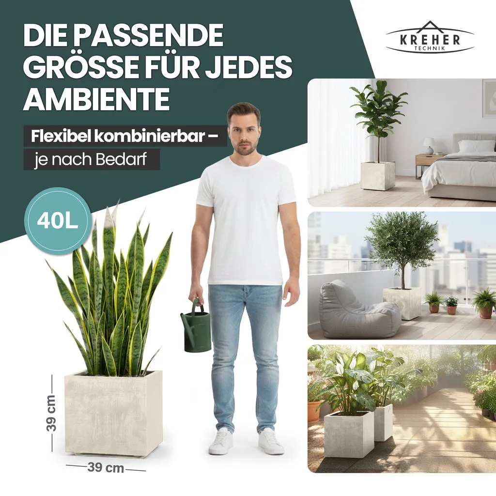 Kreher Millennium Pflanzkübel 40L eckig Creme Weiß