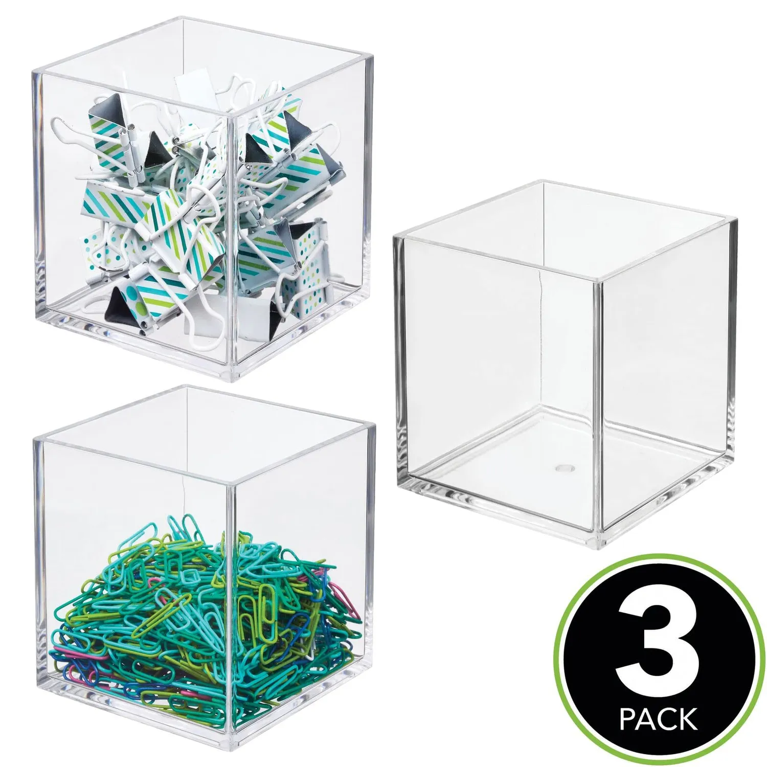 M Design Schreibtisch Organizer 14362MDOEU Aufbewahrungsbox 3er-Set transparent stapelbar