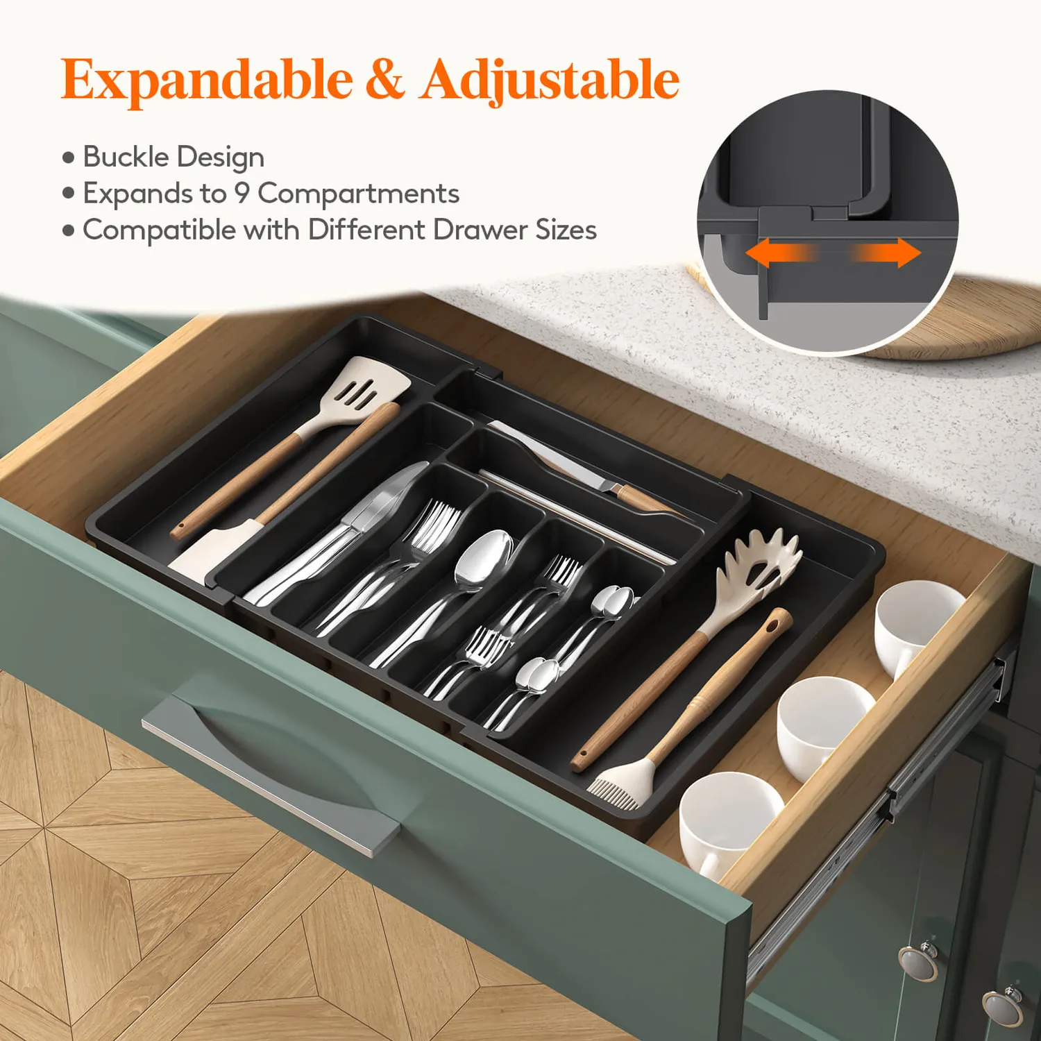 Lifewit Schubladen Organizer Besteckkasten Schwarz erweiterbar