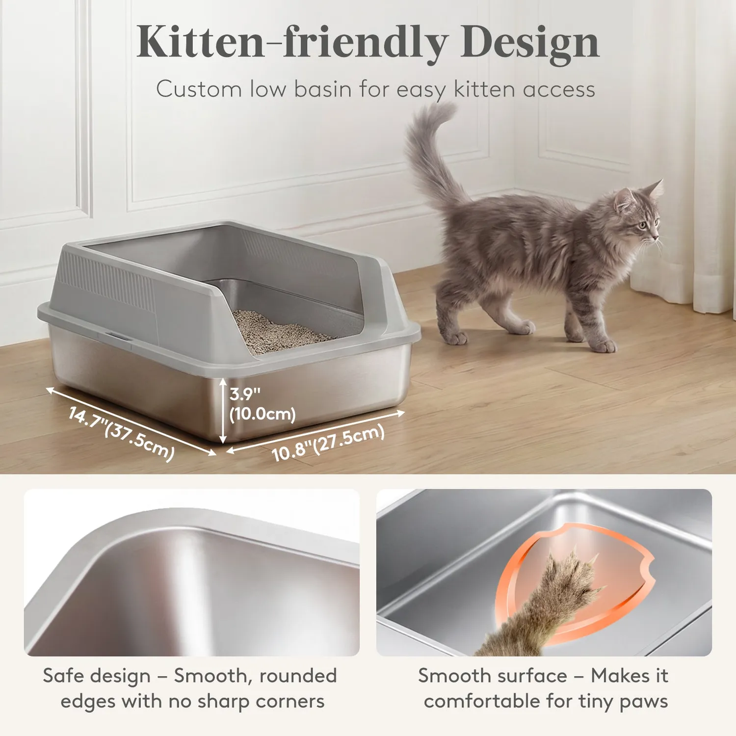 Lifewit Katzentoilette Edelstahl Katzenklo Grau klein