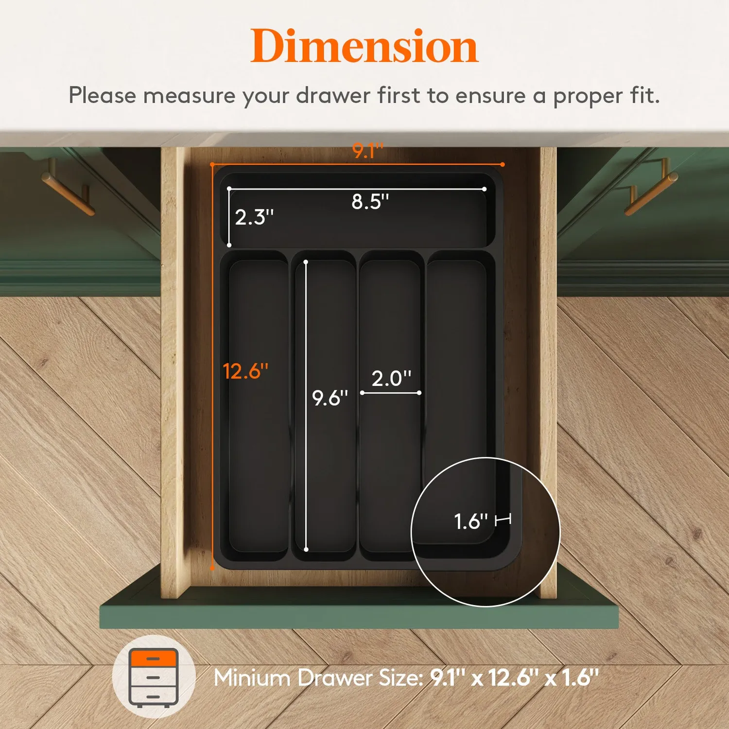 Lifewit Besteckeinsatz 5 Fächer Schwarz PP 23x32cm