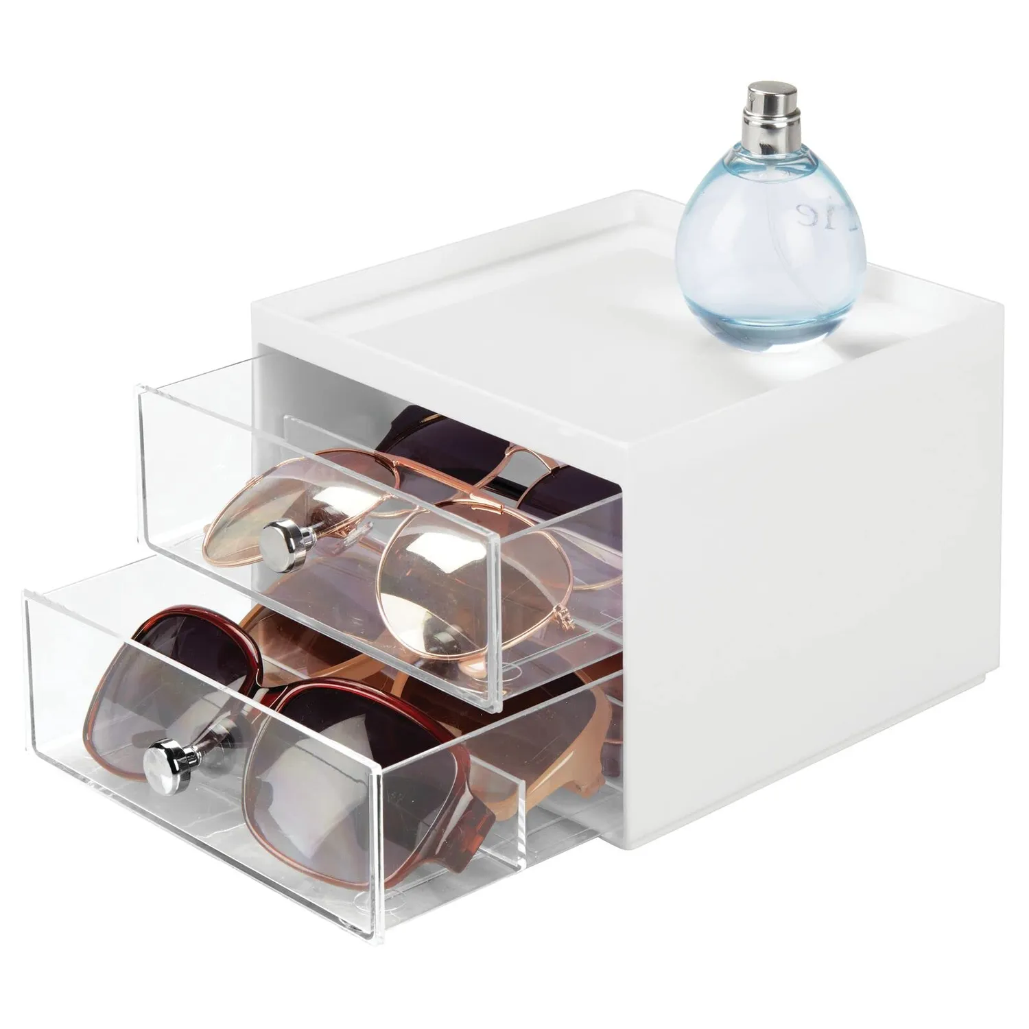 mDesign Brillenbox 2 Schubladen weiß-transparent Aufbewahrung