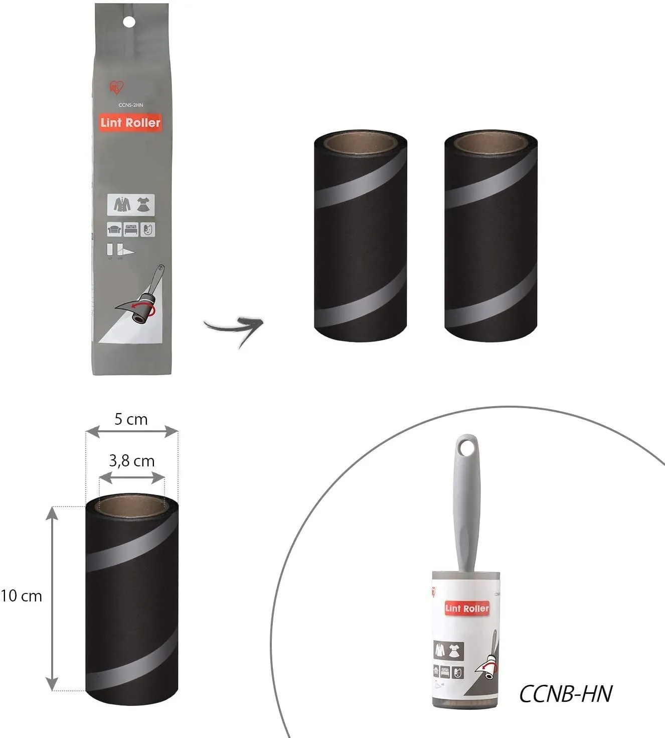 Iris Ohyama CCNS-2HN Fusselrolle Nachfüllung 2x60 Schwarz