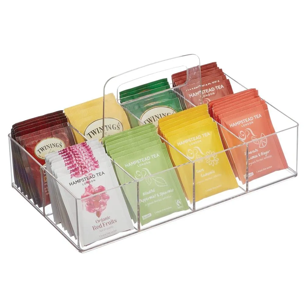 mDesign Teebox Aufbewahrungsbox transparent 8 Fächer Kunststoff